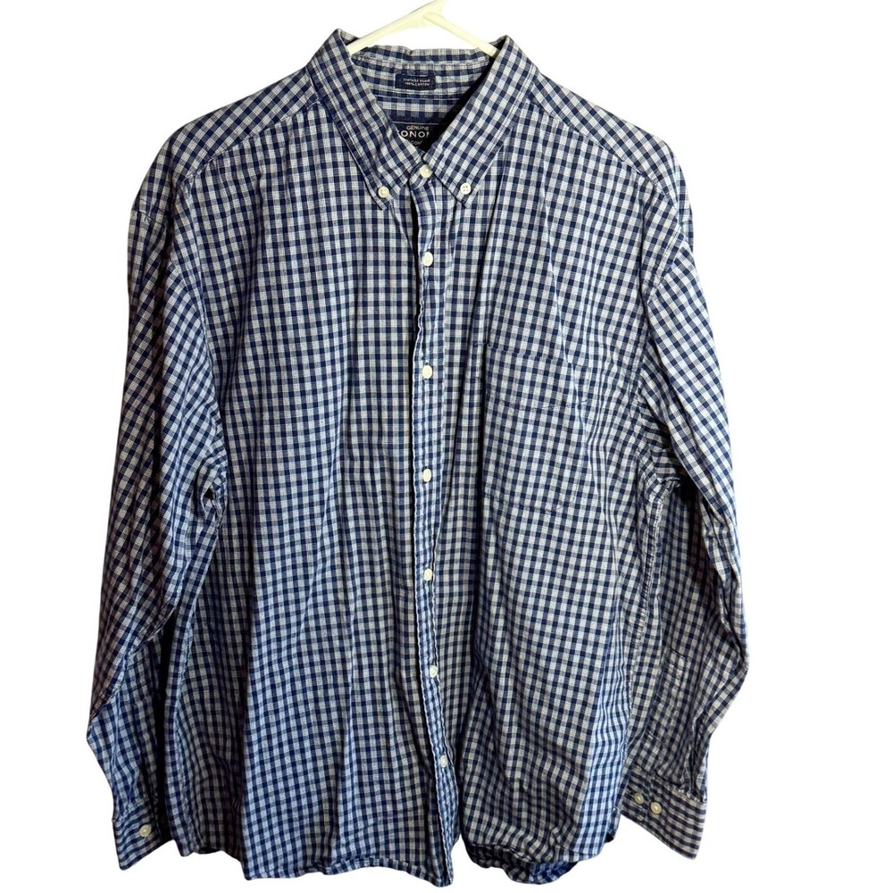 Sonoma Jean Company Mens Navy Blue Gingham Check‎ Cotton Button Down Shirt Large